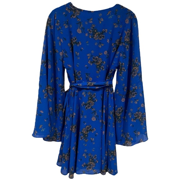 Free People Lilou Printed Bell Sleeve Dress in Cobalt Combo Fairycore Size S - Picture 6 of 13